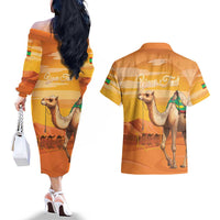 Personalized Mauritania Sahara Couples Matching Off The Shoulder Long Sleeve Dress and Hawaiian Shirt Camel With Map - Wonder Print Shop