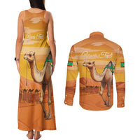 Personalized Mauritania Sahara Couples Matching Tank Maxi Dress and Long Sleeve Button Shirt Camel With Map - Wonder Print Shop