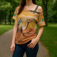 Personalized Mauritania Sahara Cross Shoulder Shirt Camel With Map - Wonder Print Shop