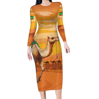Personalized Mauritania Sahara Family Matching Long Sleeve Bodycon Dress and Hawaiian Shirt Camel With Map - Wonder Print Shop