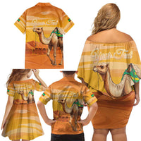 Personalized Mauritania Sahara Family Matching Off Shoulder Short Dress and Hawaiian Shirt Camel With Map - Wonder Print Shop