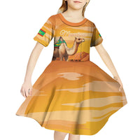 Personalized Mauritania Sahara Kid Short Sleeve Dress Camel With Map - Wonder Print Shop