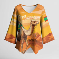 Personalized Mauritania Sahara Kimono Sleeve Blouse Camel With Map - Wonder Print Shop