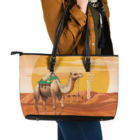 Mauritania Sahara Leather Tote Bag Camel With Map - Wonder Print Shop
