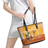 Mauritania Sahara Leather Tote Bag Camel With Map - Wonder Print Shop