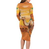 Personalized Mauritania Sahara Long Sleeve Bodycon Dress Camel With Map - Wonder Print Shop