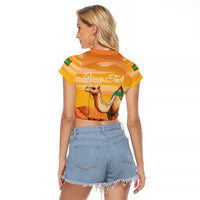 Personalized Mauritania Sahara Raglan Cropped T Shirt Camel With Map - Wonder Print Shop