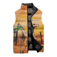 Personalized Mauritania Sahara Sleeveless Puffer Jacket Camel With Map - Wonder Print Shop