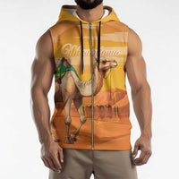 Personalized Mauritania Sahara Sleeveless Zip Hoodie Camel With Map - Wonder Print Shop
