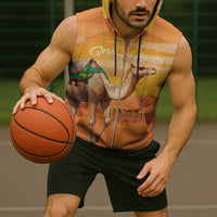 Personalized Mauritania Sahara Sleeveless Zip Hoodie Camel With Map - Wonder Print Shop