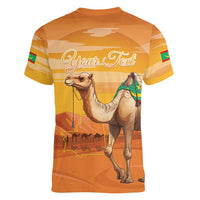 Personalized Mauritania Sahara Women V-Neck T-Shirt Camel With Map - Wonder Print Shop