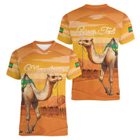 Personalized Mauritania Sahara Women V-Neck T-Shirt Camel With Map - Wonder Print Shop