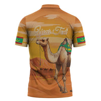 Personalized Mauritania Sahara Zipper Polo Shirt Camel With Map - Wonder Print Shop