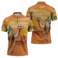 Personalized Mauritania Sahara Zipper Polo Shirt Camel With Map - Wonder Print Shop