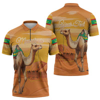Personalized Mauritania Sahara Zipper Polo Shirt Camel With Map - Wonder Print Shop