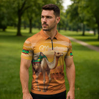 Personalized Mauritania Sahara Zipper Polo Shirt Camel With Map - Wonder Print Shop
