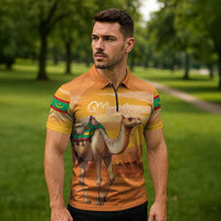 Personalized Mauritania Sahara Zipper Polo Shirt Camel With Map - Wonder Print Shop