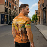 Personalized Mauritania Sahara Zipper Polo Shirt Camel With Map - Wonder Print Shop