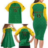 Custom Dominica Football Family Matching Long Sleeve Bodycon Dress and Hawaiian Shirt Sisserou Parrot Green Color - Wonder Print Shop