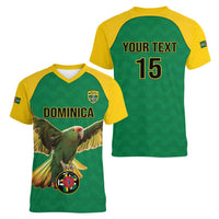 Custom Dominica Football Women V-Neck T-Shirt Sisserou Parrot Green Color - Wonder Print Shop