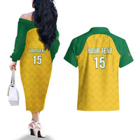 Custom Dominica Football Couples Matching Off The Shoulder Long Sleeve Dress and Hawaiian Shirt Sisserou Parrot Yellow Color - Wonder Print Shop