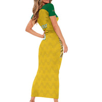 Custom Dominica Football Family Matching Short Sleeve Bodycon Dress and Hawaiian Shirt Sisserou Parrot Yellow Color - Wonder Print Shop