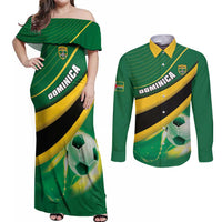 Personalised Dominica Football Couples Matching Off Shoulder Maxi Dress and Long Sleeve Button Shirt Sporty Style - Wonder Print Shop