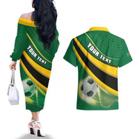 Personalised Dominica Football Couples Matching Off The Shoulder Long Sleeve Dress and Hawaiian Shirt Sporty Style - Wonder Print Shop