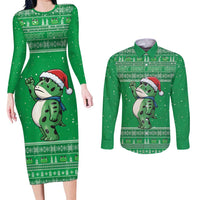 Funny Christmas Portland Frog Protest Couples Matching Long Sleeve Bodycon Dress and Long Sleeve Button Shirt Merry Frog-mas - Wonder Print Shop