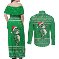 Funny Christmas Portland Frog Protest Couples Matching Off Shoulder Maxi Dress and Long Sleeve Button Shirt Merry Frog-mas - Wonder Print Shop