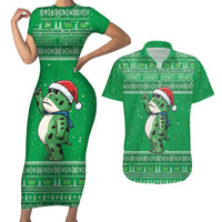 Funny Christmas Portland Frog Protest Couples Matching Short Sleeve Bodycon Dress and Hawaiian Shirt Merry Frog-mas - Wonder Print Shop
