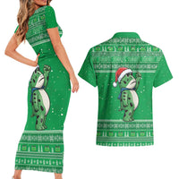 Funny Christmas Portland Frog Protest Couples Matching Short Sleeve Bodycon Dress and Hawaiian Shirt Merry Frog-mas - Wonder Print Shop