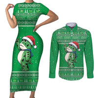 Funny Christmas Portland Frog Protest Couples Matching Short Sleeve Bodycon Dress and Long Sleeve Button Shirt Merry Frog-mas - Wonder Print Shop