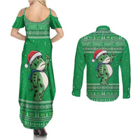 Funny Christmas Portland Frog Protest Couples Matching Summer Maxi Dress and Long Sleeve Button Shirt Merry Frog-mas - Wonder Print Shop