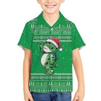 Funny Christmas Portland Frog Protest Family Matching Off The Shoulder Long Sleeve Dress and Hawaiian Shirt Merry Frog-mas - Wonder Print Shop