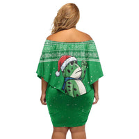 Funny Christmas Portland Frog Protest Family Matching Off Shoulder Short Dress and Hawaiian Shirt Merry Frog-mas - Wonder Print Shop