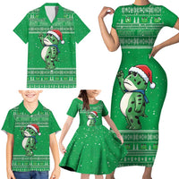 Funny Christmas Portland Frog Protest Family Matching Short Sleeve Bodycon Dress and Hawaiian Shirt Merry Frog-mas - Wonder Print Shop