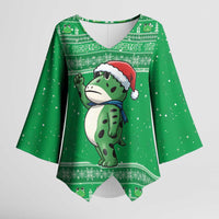 Funny Christmas Portland Frog Protest Kimono Sleeve Blouse Merry Frog-mas - Wonder Print Shop
