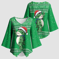 Funny Christmas Portland Frog Protest Kimono Sleeve Blouse Merry Frog-mas - Wonder Print Shop