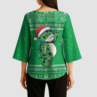 Funny Christmas Portland Frog Protest Kimono Sleeve Blouse Merry Frog-mas - Wonder Print Shop