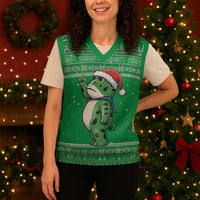 Funny Christmas Portland Frog Protest Christmas Knitted V-Neck Vest Merry Frog-mas - Wonder Print Shop