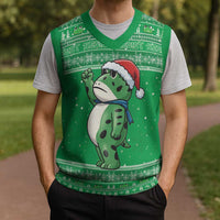 Funny Christmas Portland Frog Protest Christmas Knitted V-Neck Vest Merry Frog-mas - Wonder Print Shop