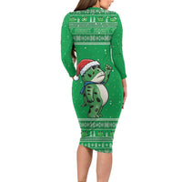 Funny Christmas Portland Frog Protest Long Sleeve Bodycon Dress Merry Frog-mas - Wonder Print Shop