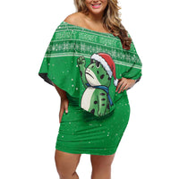 Funny Christmas Portland Frog Protest Off Shoulder Short Dress Merry Frog-mas - Wonder Print Shop
