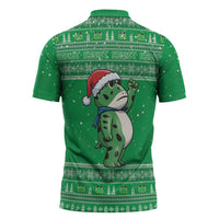Funny Christmas Portland Frog Protest Zipper Polo Shirt Merry Frog-mas - Wonder Print Shop