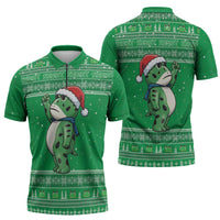 Funny Christmas Portland Frog Protest Zipper Polo Shirt Merry Frog-mas - Wonder Print Shop