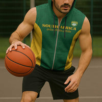 South Africa Hockey Custom Sleeveless Zip Hoodie Go Ama Stokke Stokke Go - Wonder Print Shop