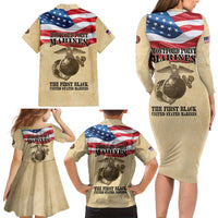 Montford Point Marines 1942-1949 Family Matching Long Sleeve Bodycon Dress and Hawaiian Shirt The First Black Marines - Wonder Print Shop