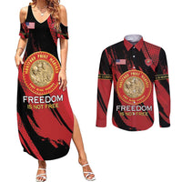 Personalized Proud to Honor Montford Point Marines Couples Matching Summer Maxi Dress and Long Sleeve Button Shirt Freedom Is Not Free - Red - Wonder Print Shop