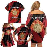 Personalized Proud to Honor Montford Point Marines Family Matching Off Shoulder Short Dress and Hawaiian Shirt Freedom Is Not Free - Red - Wonder Print Shop